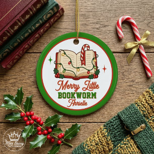 Merry Little Bookworm Reading Christmas Ceramic Tree Decoration
