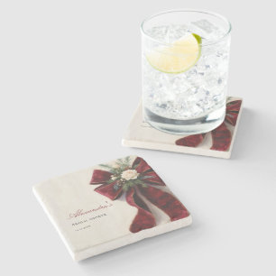 Merry Little Bow Floral Christmas Bridal Shower Stone Coaster