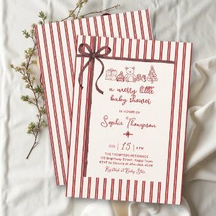 Merry Little Bow Ribbon Christmas Baby Shower Invitation