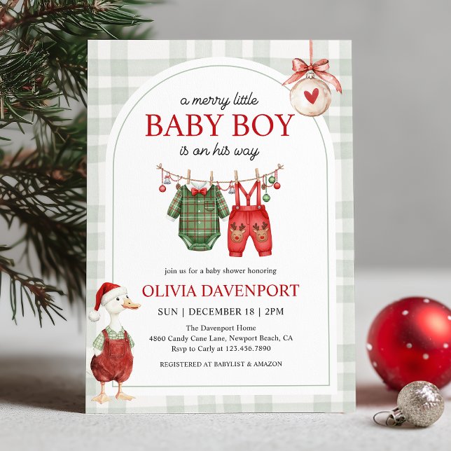 Merry Little Boy Goose Christmas Baby Shower Invitation (Creator Uploaded)