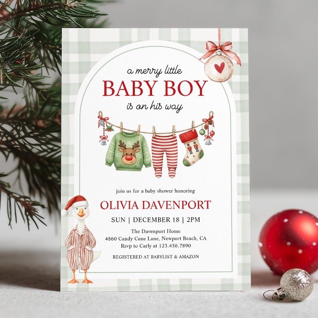 Merry Little Boy Goose Christmas Baby Shower Invitation (Creator Uploaded)