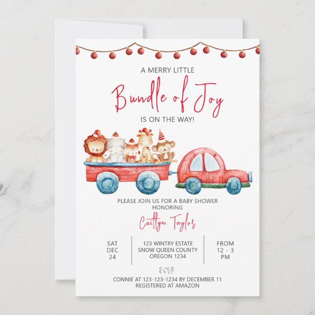 Merry Little Bundle of Joy, Christmas Baby Shower Invitation (Front)