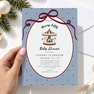 Merry Little Carousel Bow Baby Shower Invitation