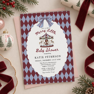 Merry Little Carousel Bow Christmas Baby Shower Invitation