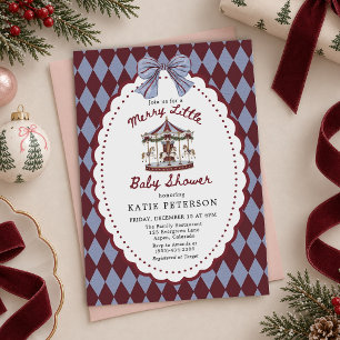Merry Little Carousel Bow Christmas Baby Shower Invitation