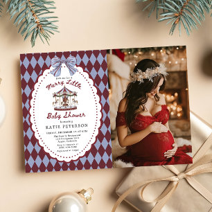 Merry Little Carousel Bow Christmas Baby Shower Invitation