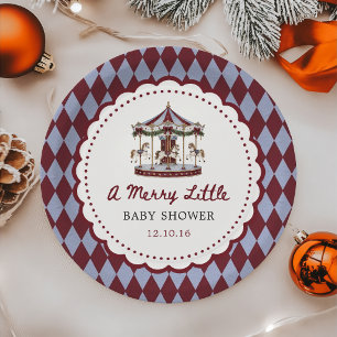 Merry Little Carousel Christmas Baby Shower Paper Plate