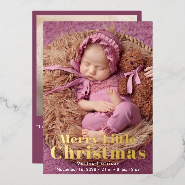Merry Little Christmas 2 Photo Birth Announcement (Front/Back)