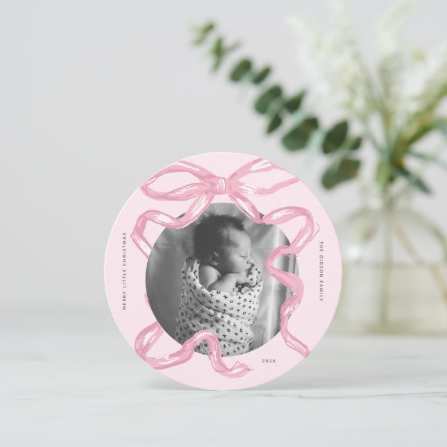 Merry Little Christmas Baby Bow Photo Christmas Holiday Card (Standing Front)