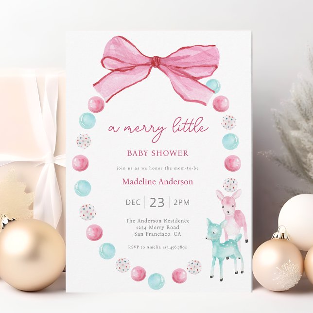 Merry Little Christmas Baby Girl Shower Invitation (Creator Uploaded)