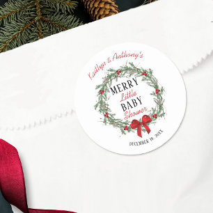 Merry Little Christmas Baby Shower Classic Round Sticker