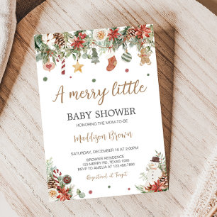 Merry Little Christmas Baby Shower Invitation