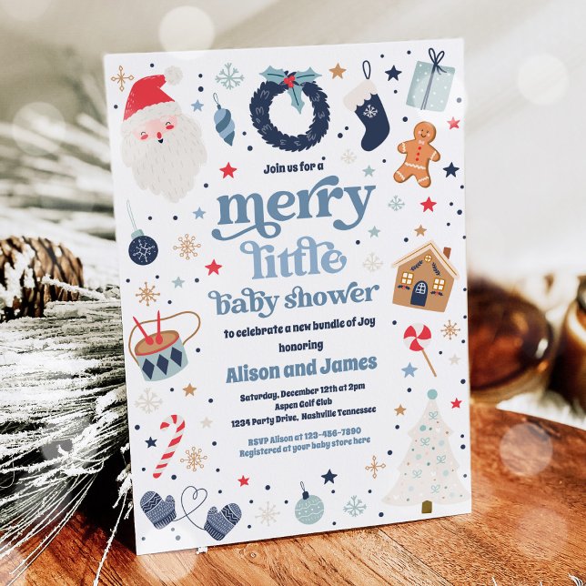 Merry Little Christmas Baby Shower Red And Blue Invitation (Creator Uploaded)