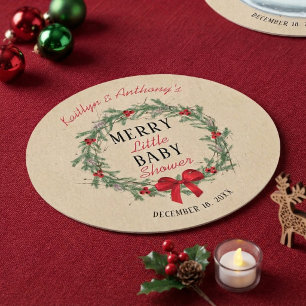 Merry Little Christmas Baby Shower Round Paper Coaster