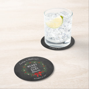 Merry Little Christmas Baby Shower Round Paper Coaster