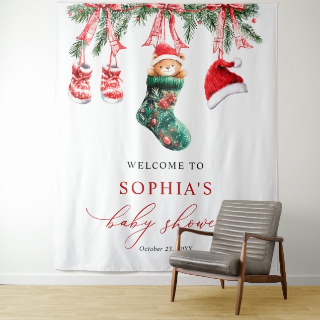 Merry Little Christmas  Baby Shower Tapestry (In Situ)