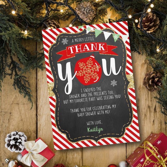 Merry Little Christmas Baby Shower Thank You Card (Creator Uploaded)