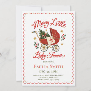 Merry Little Christmas Baby Shower Vintage Pram Invitation