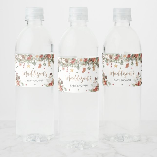 Merry Little Christmas Baby Shower  Water Bottle Label (Bottles)