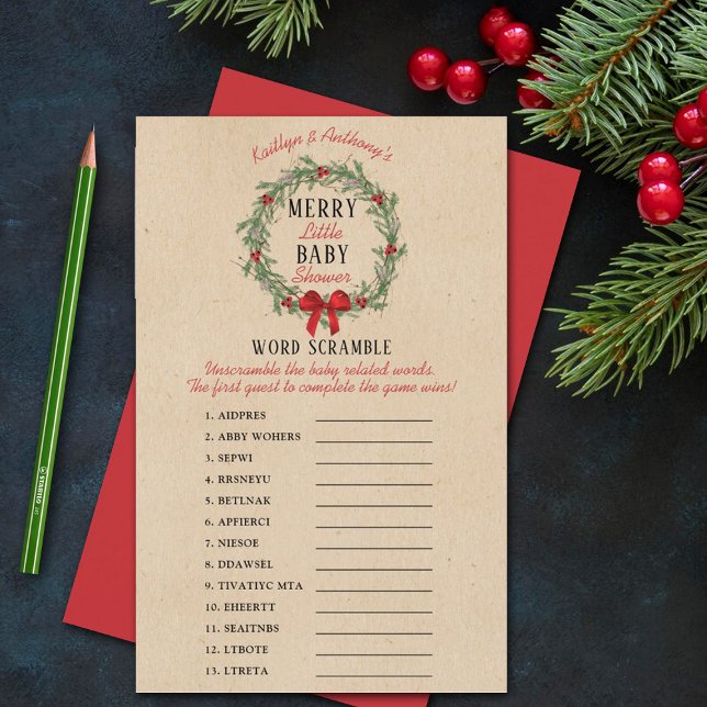 Merry Little Christmas Baby Shower Word Scramble (Creator Uploaded)