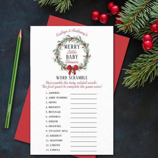 Merry Little Christmas Baby Shower Word Scramble (Creator Uploaded)