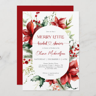 Merry Little Christmas Berry Floral Bridal Shower Invitation