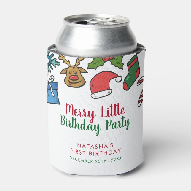 Merry Little Christmas Birthday Custom Can Cooler (Can Front)