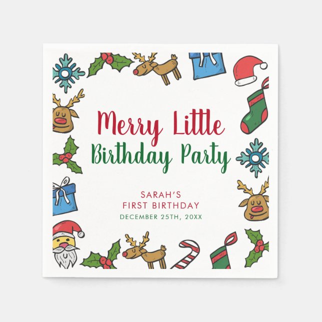Merry Little Christmas Birthday Custom  Napkin (Front)