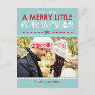 Merry Little Christmas Blue Holiday Postcard