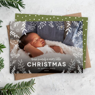 Merry Little Christmas Botanical Overlay Photo Holiday Card