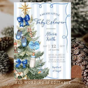 Merry Little Christmas Boy Baby Shower Invitation