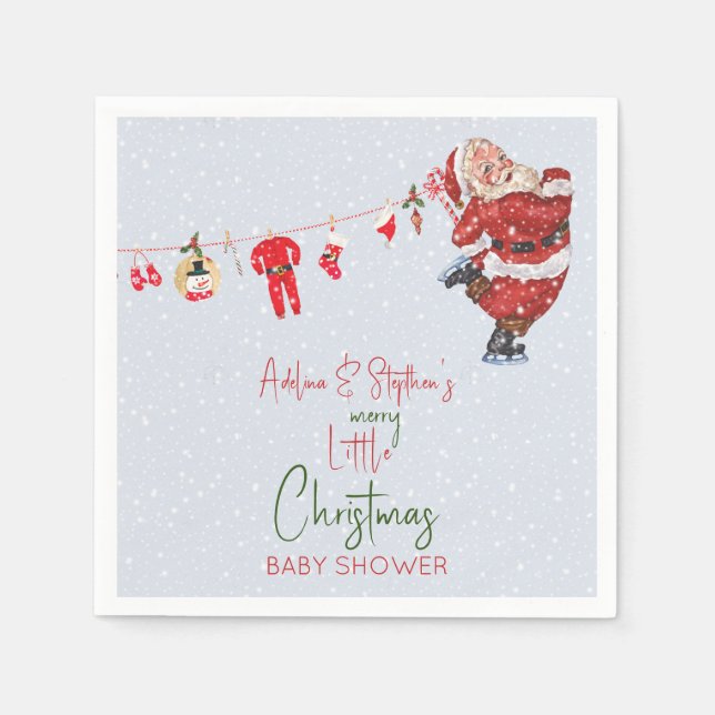 Merry Little Christmas Boy Girl Winter Baby Shower Napkin (Front)