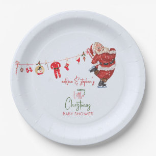Merry Little Christmas Boy Girl Winter Baby Shower Paper Plate
