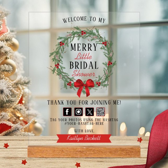 Merry Little Christmas Bridal Shower Welcome Acrylic Sign (Creator Uploaded)