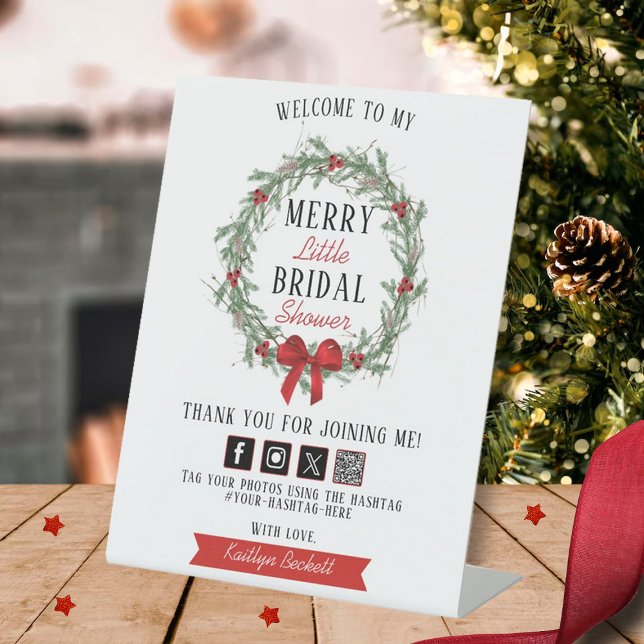 Merry Little Christmas Bridal Shower Welcome Pedestal Sign (Creator Uploaded)