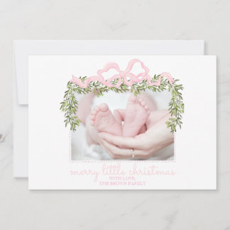 Merry Little Christmas Card Newborn Baby Pink