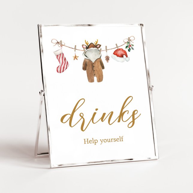 Merry Little Christmas Clothes Baby Shower Drinks Poster (Merry Little Clothes Baby Shower Drinks Sign)
