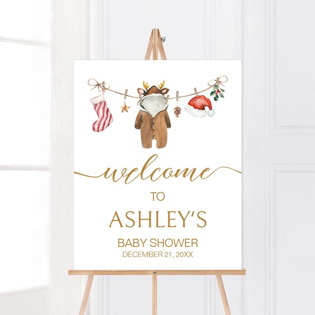 Merry Little Christmas Clothes Baby Shower Welcome Poster (Merry Little Clothes Baby Shower Welcome Sign)