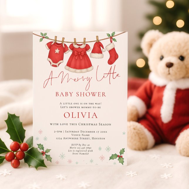 Merry Little Christmas Clothesline Baby Shower Invitation (Creator Uploaded)