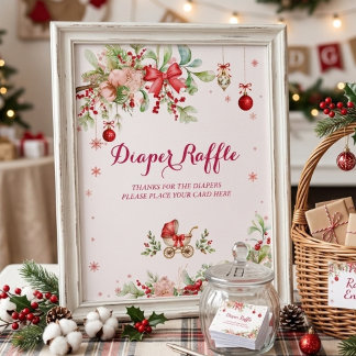 Merry Little Christmas Diaper Raffle Baby Shower Poster