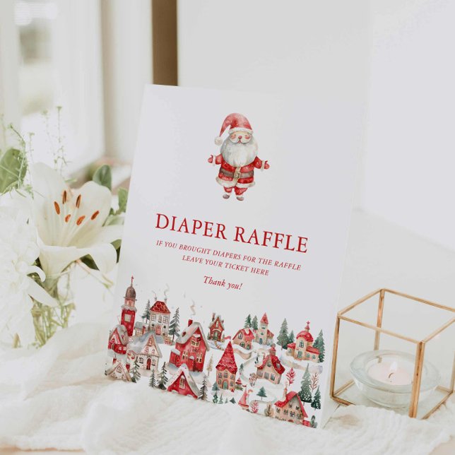 Merry Little Christmas Diaper Raffle Pedestal Sign (Santa Baby Diaper Raffle Ticket Sign)