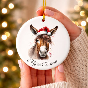 Merry Little Christmas Donkey, custom Ceramic Tree Decoration