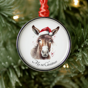 Merry Little Christmas Donkey, custom Metal Tree Decoration