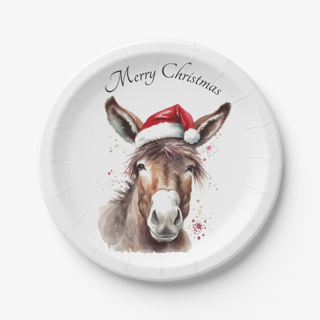 Merry Little Christmas Donkey, custom Paper Plate (Front)