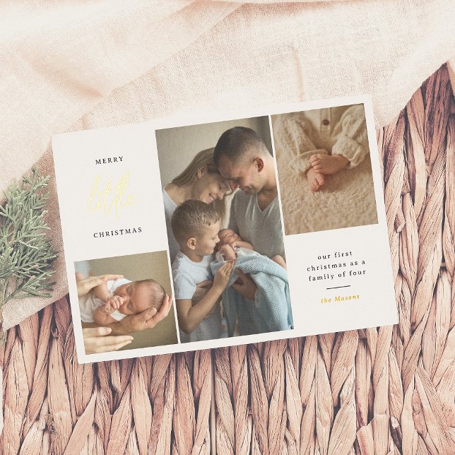 Merry Little Christmas First Christmas 4 Photo Foil Holiday Card (Creator Uploaded)