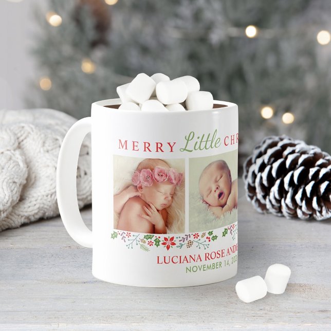 Merry Little Christmas Floral Baby Photo Coffee Mug (Creator Uploaded)