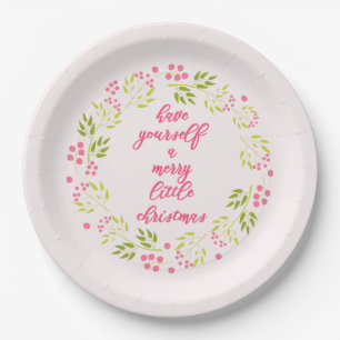 Merry little Christmas Flower Wreath Paper Plates