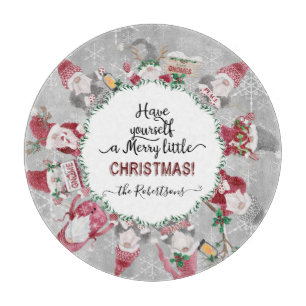 Merry Little Christmas Gnome Santas Elf Snowflakes Cutting Board