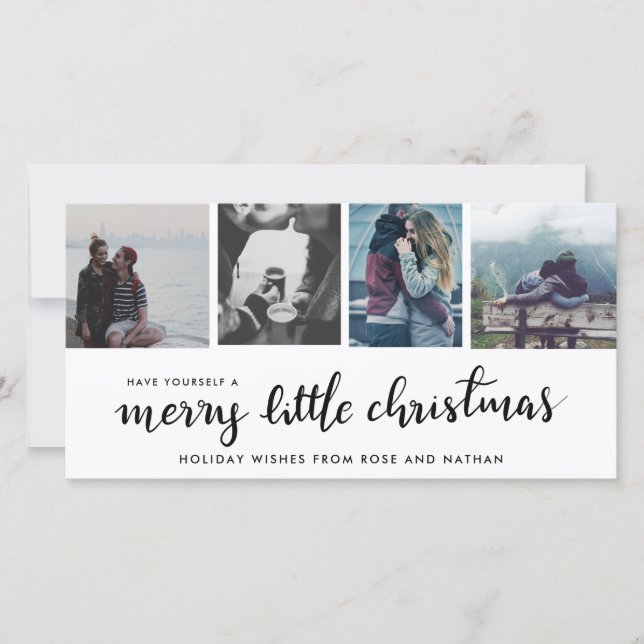 Merry Little Christmas Handwritten | Four Photo Holiday Card (Front)
