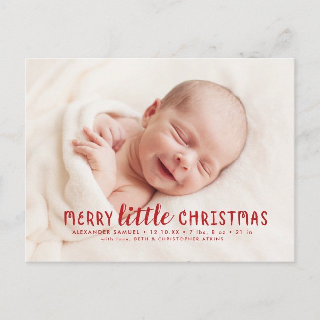 Merry Little Christmas Holiday Birth Announcement (Front)